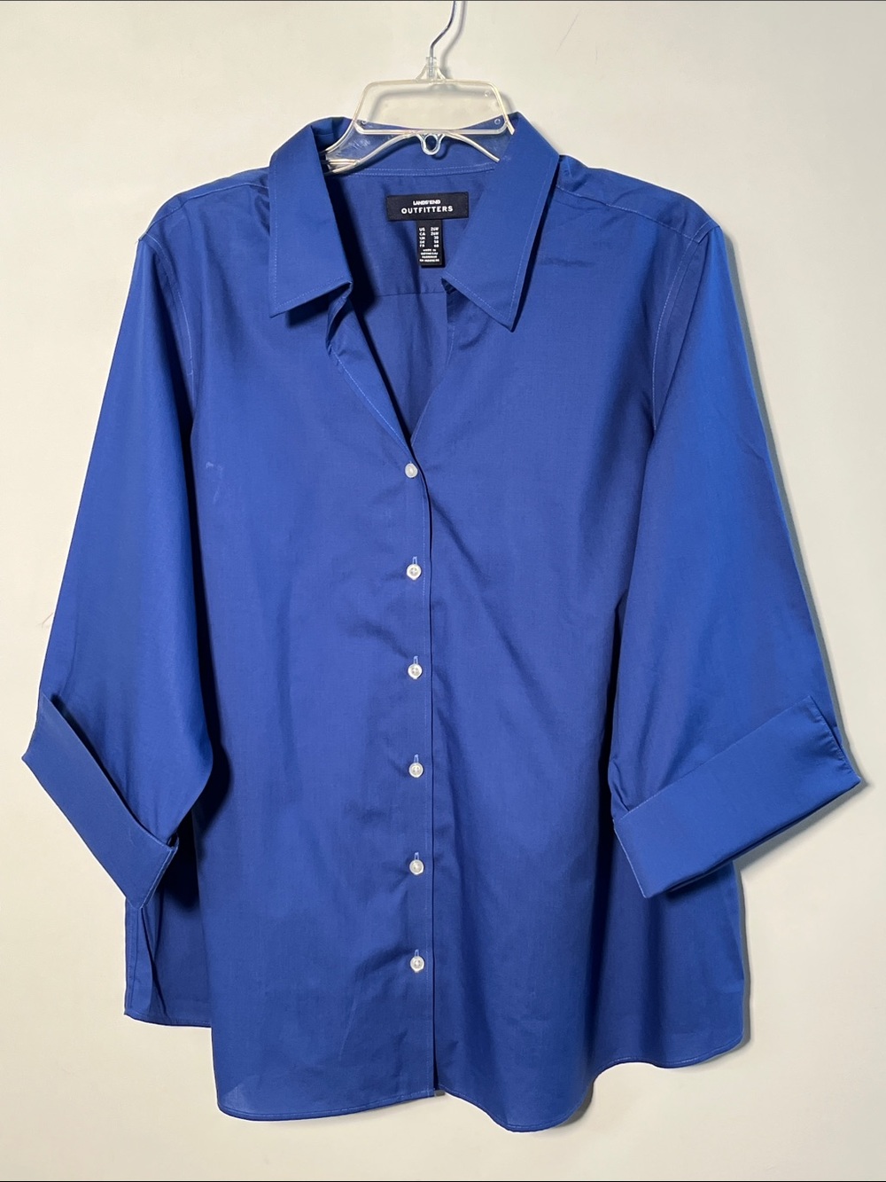 LANDS' END OUTFITTERS Career Coastal Casual 3/4 SLV Button Up Cobalt Blouse 26W